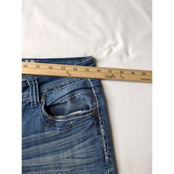 Hydraulic Jeans Capri Stretch Women's SZ 5/6‎ Blue Denim Distressed Thick Stitch - Picture 3 of 8